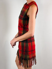 Desigual Red Plaid Fringe Hem Sleeveless Mini Dress - S/M