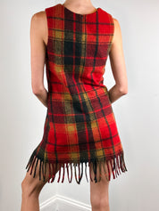 Desigual Red Plaid Fringe Hem Sleeveless Mini Dress - S/M