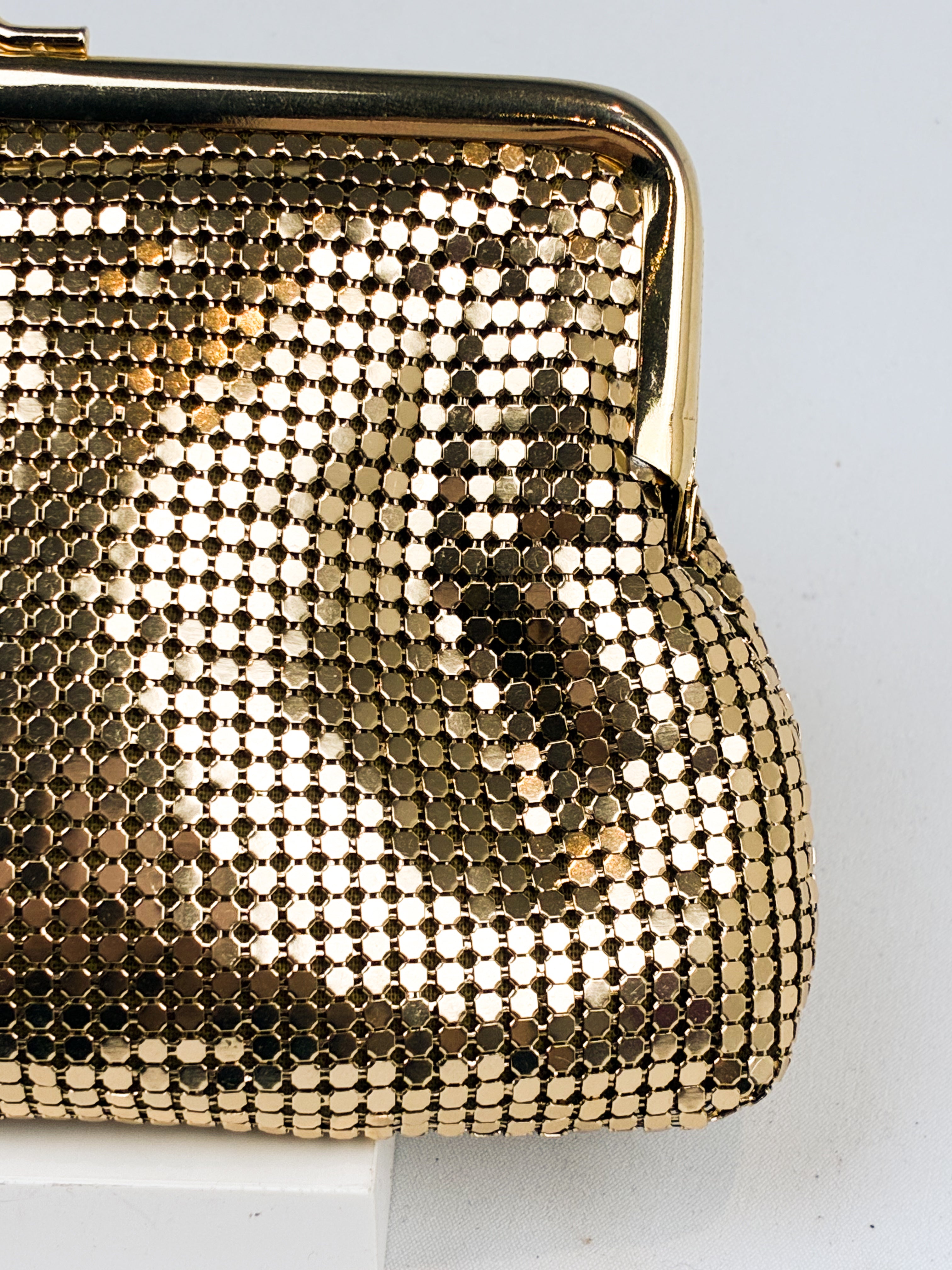 2000s Gold Metal Mesh Kiss-Lock Mini Clutch
