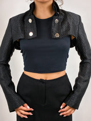Celyn b. 2000s Black Diamond Jacquard Cropped Bolero - XS/S