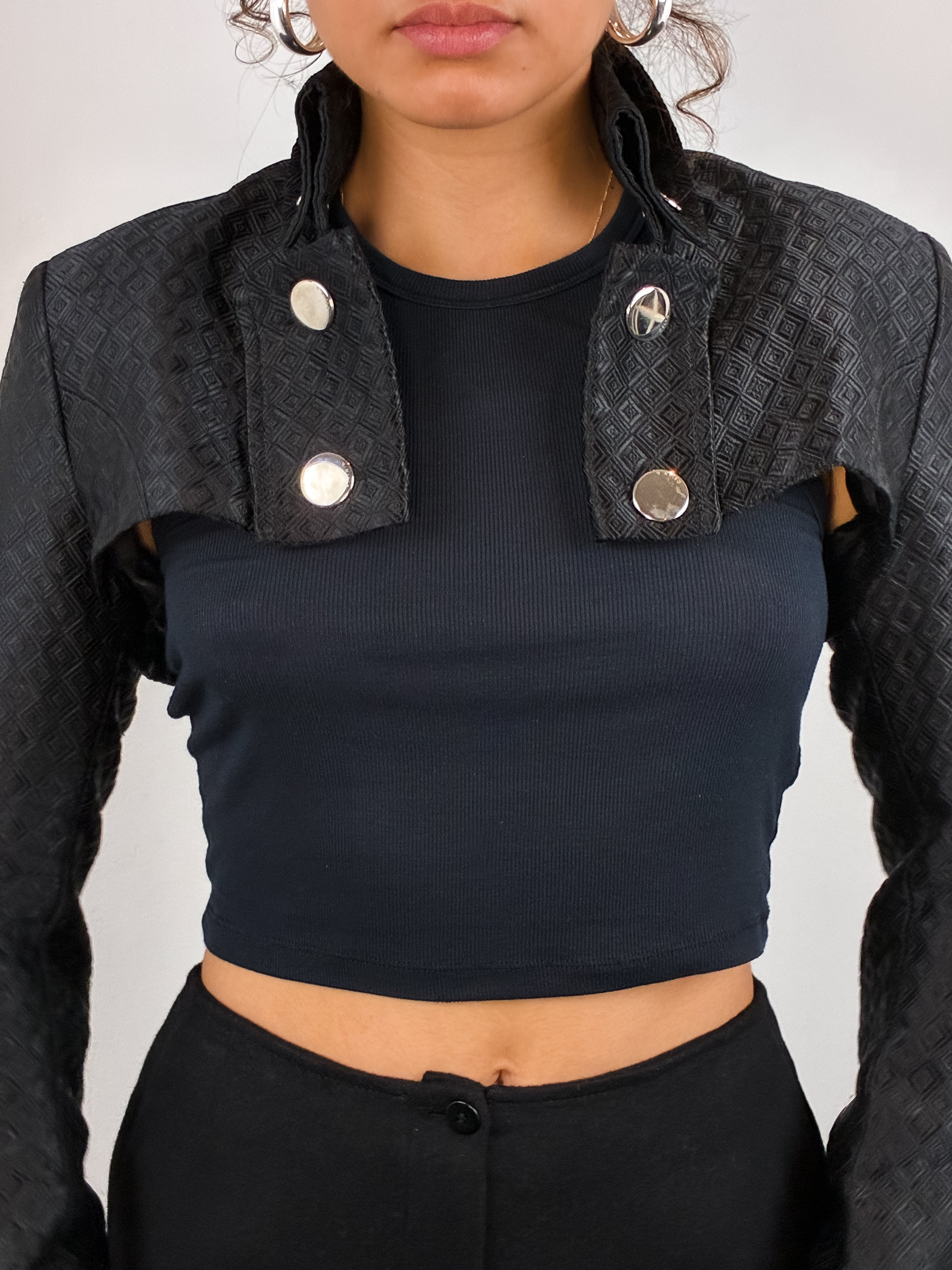 Celyn b. 2000s Black Diamond Jacquard Cropped Bolero - XS/S