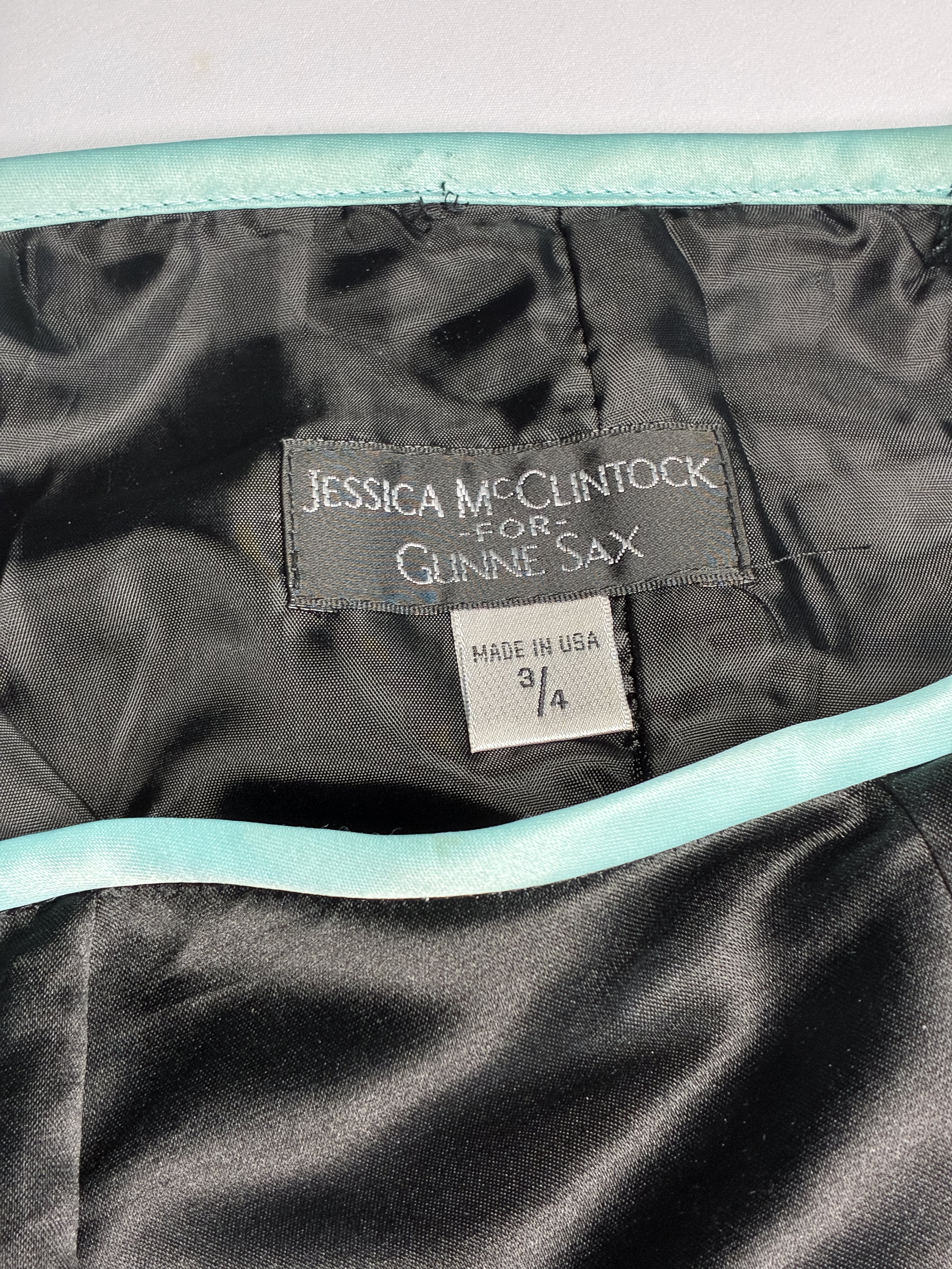 Jessica McClintock Gunne Sax 1990s Black Satin Strapless Bow Mini Dress - XS-M