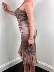 Julian Joyce by Mandalay 2000s Mauve Beaded Lace Mermaid Dress - M/L