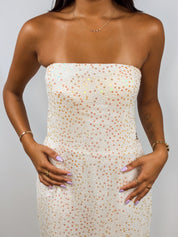 Ivory Silk Iridescent Beaded Strapless Gown - S-L