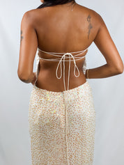 Ivory Silk Iridescent Beaded Strapless Gown - S-L