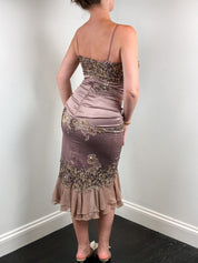 Julian Joyce by Mandalay 2000s Mauve Beaded Lace Mermaid Dress - M/L