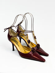 Vicini per Valeriano 2000s Burgundy Pearl-Trim Pointed Pumps - EU 37 / US 7