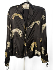 Roberto Cavalli FW 2002 Metallic Cheetah Print Silk Tie-Front Blouse - S/M
