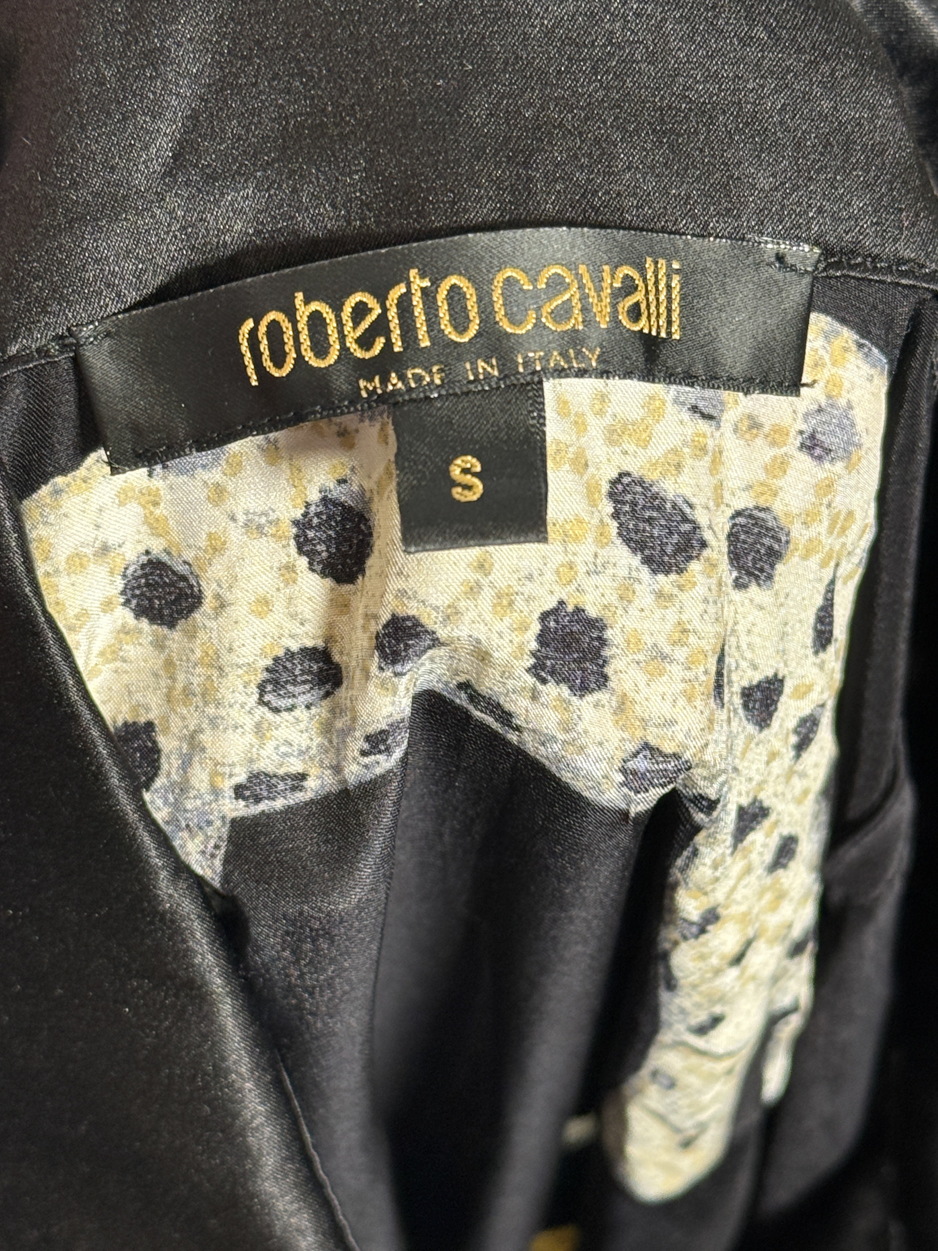 Roberto Cavalli FW 2002 Metallic Cheetah Print Silk Tie-Front Blouse - S/M