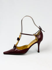 Vicini per Valeriano 2000s Burgundy Pearl-Trim Pointed Pumps - EU 37 / US 7