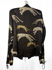 Roberto Cavalli FW 2002 Metallic Cheetah Print Silk Tie-Front Blouse - S/M