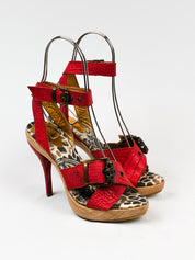 Just Cavalli 2000s Red Croc-Embossed Platform Sandals - EU 36