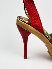 Just Cavalli 2000s Red Croc-Embossed Platform Sandals - EU 36