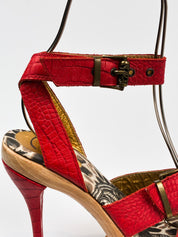 Just Cavalli 2000s Red Croc-Embossed Platform Sandals - EU 36
