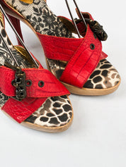 Just Cavalli 2000s Red Croc-Embossed Platform Sandals - EU 36