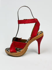 Just Cavalli 2000s Red Croc-Embossed Platform Sandals - EU 36
