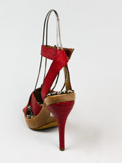 Just Cavalli 2000s Red Croc-Embossed Platform Sandals - EU 36