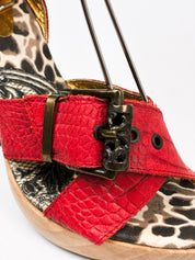 Just Cavalli 2000s Red Croc-Embossed Platform Sandals - EU 36