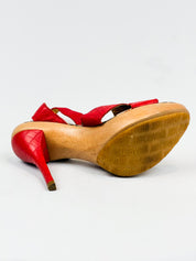 Just Cavalli 2000s Red Croc-Embossed Platform Sandals - EU 36