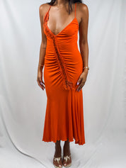 Class Roberto Cavalli 2000s Orange Sequin Trim Midi Dress - XS-M
