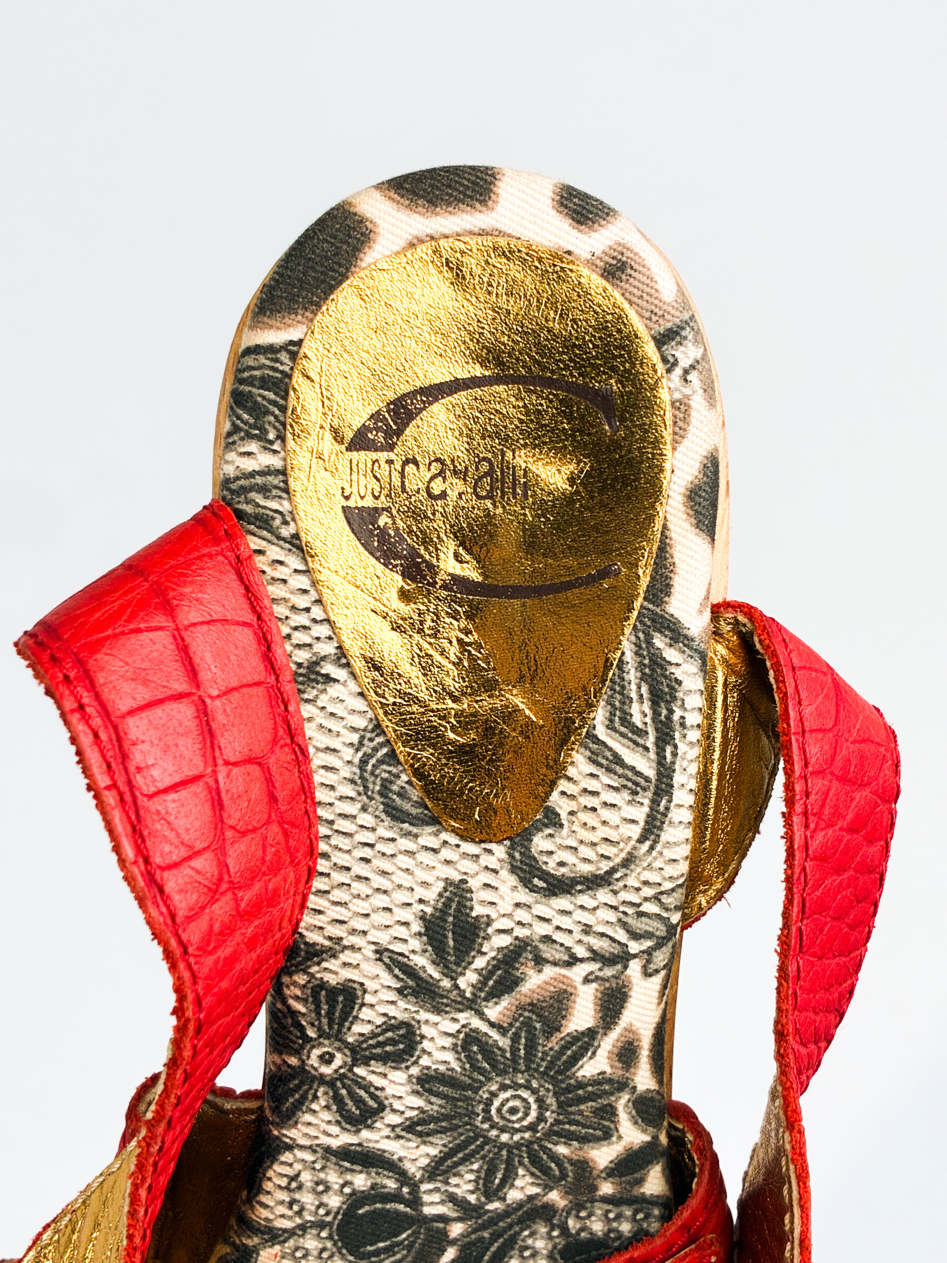 Just Cavalli 2000s Red Croc-Embossed Platform Sandals - EU 36