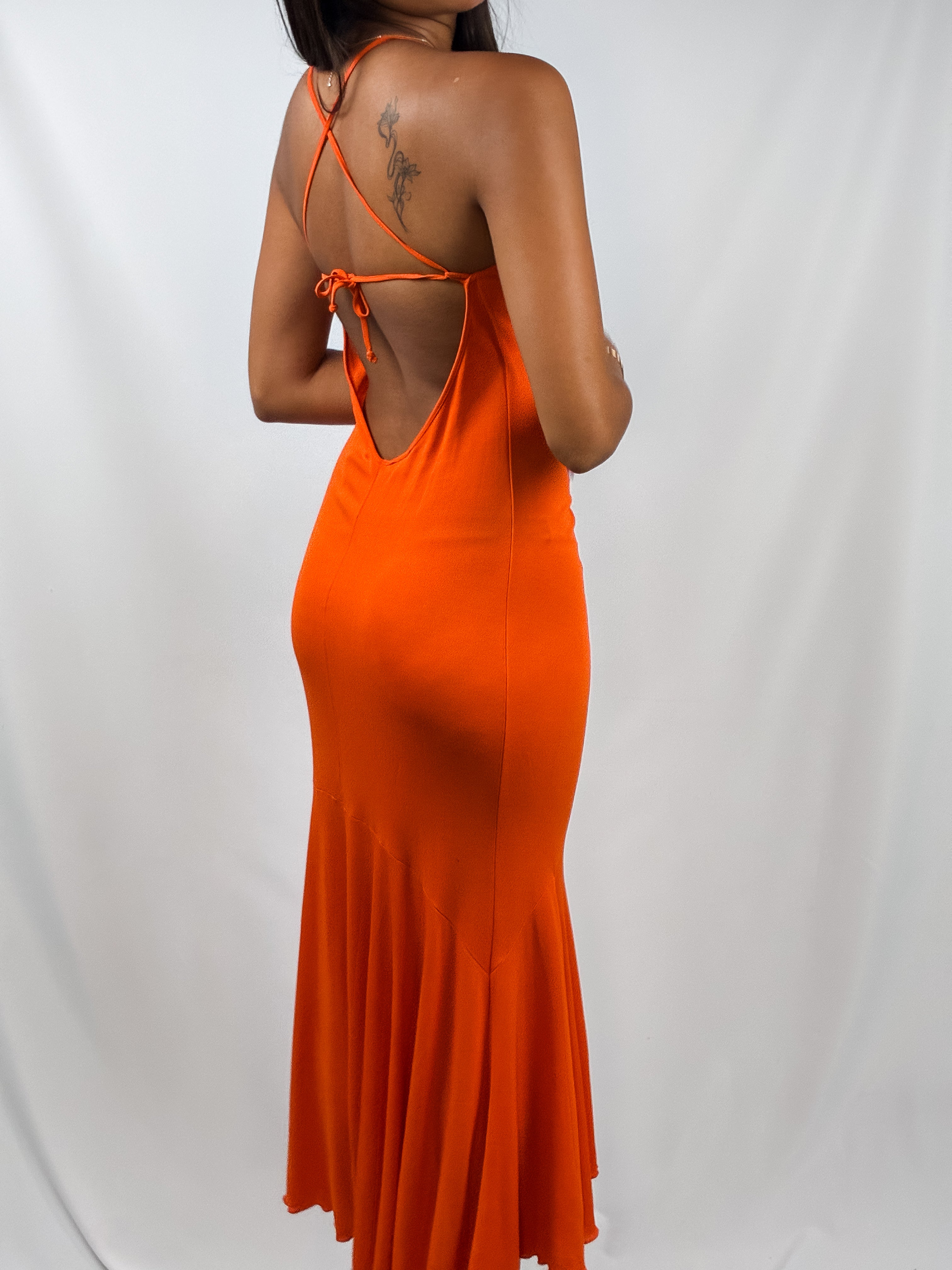 Class Roberto Cavalli 2000s Orange Sequin Trim Midi Dress