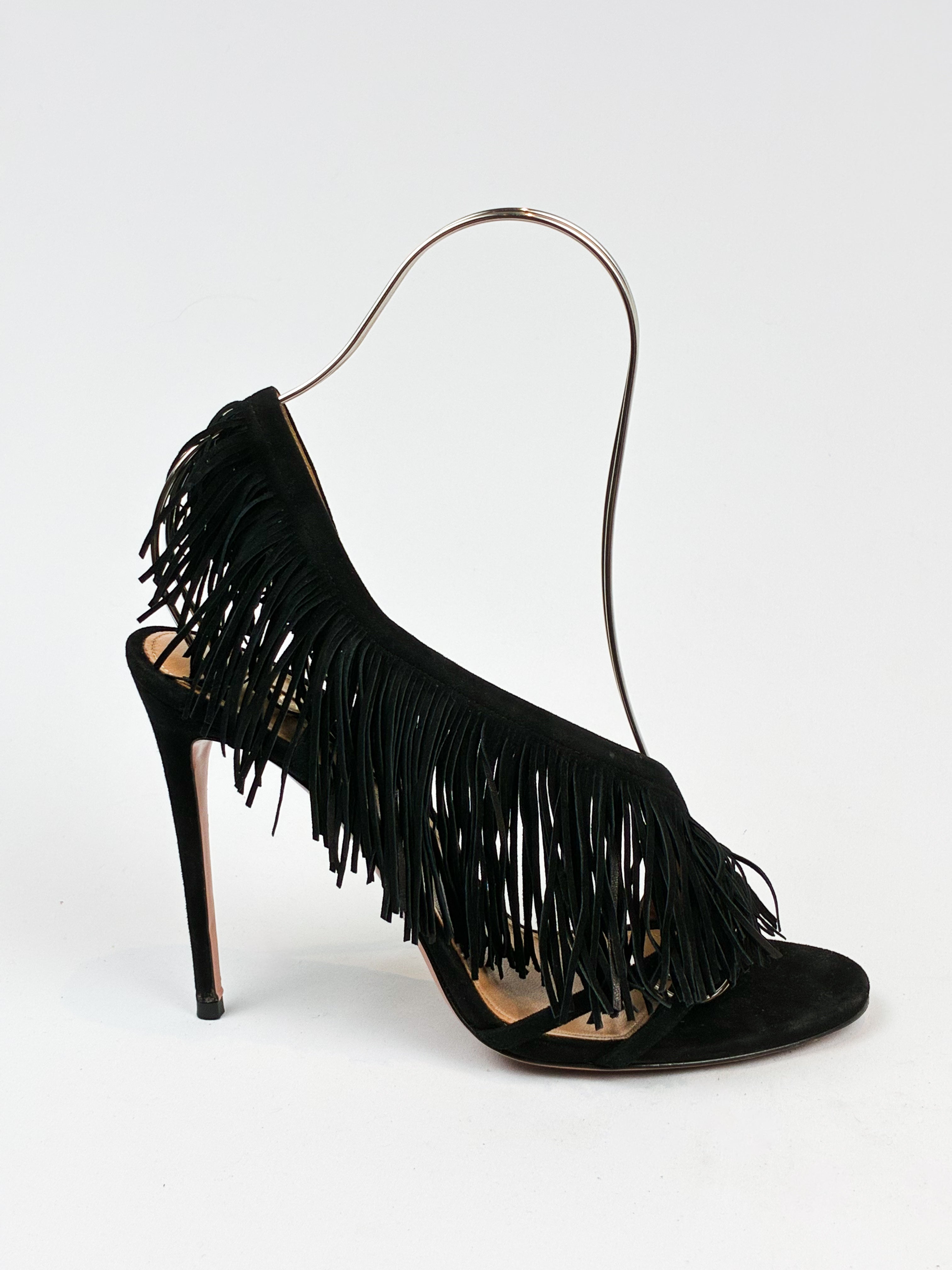 Aquazzura 2010s Wild Fringe Black Suede Sandals - EU 41