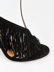 Aquazzura 2010s Wild Fringe Black Suede Sandals - EU 41