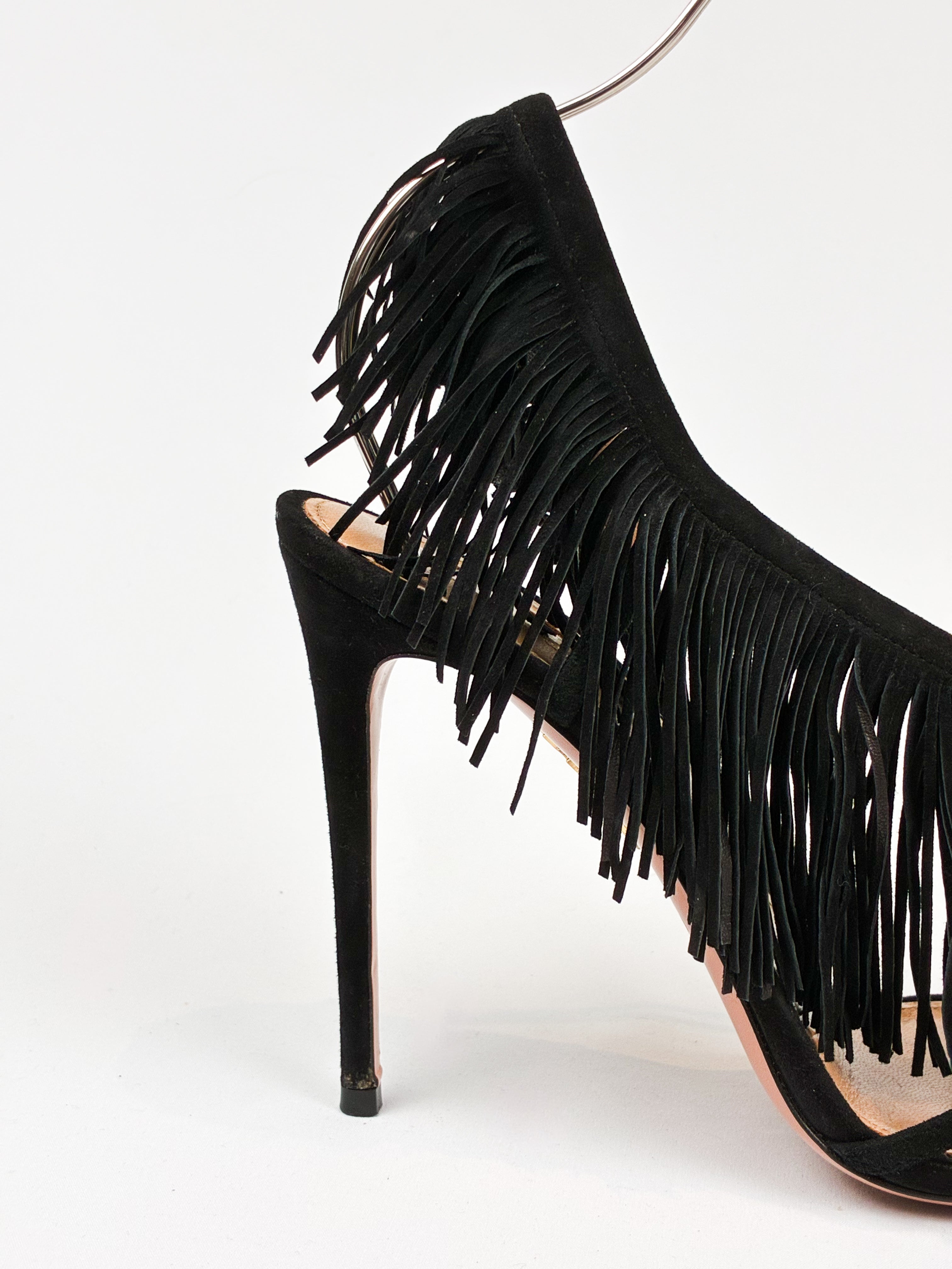 Aquazzura 2010s Wild Fringe Black Suede Sandals - EU 41