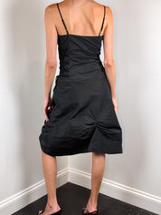 Flavio Castellani 2000s Black Taffeta Lace-Up Ruched Midi Dress - S
