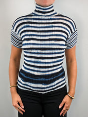 Issey Miyake Striped Pleated Turtleneck Top - XS-L