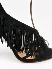 Aquazzura 2010s Wild Fringe Black Suede Sandals - EU 41