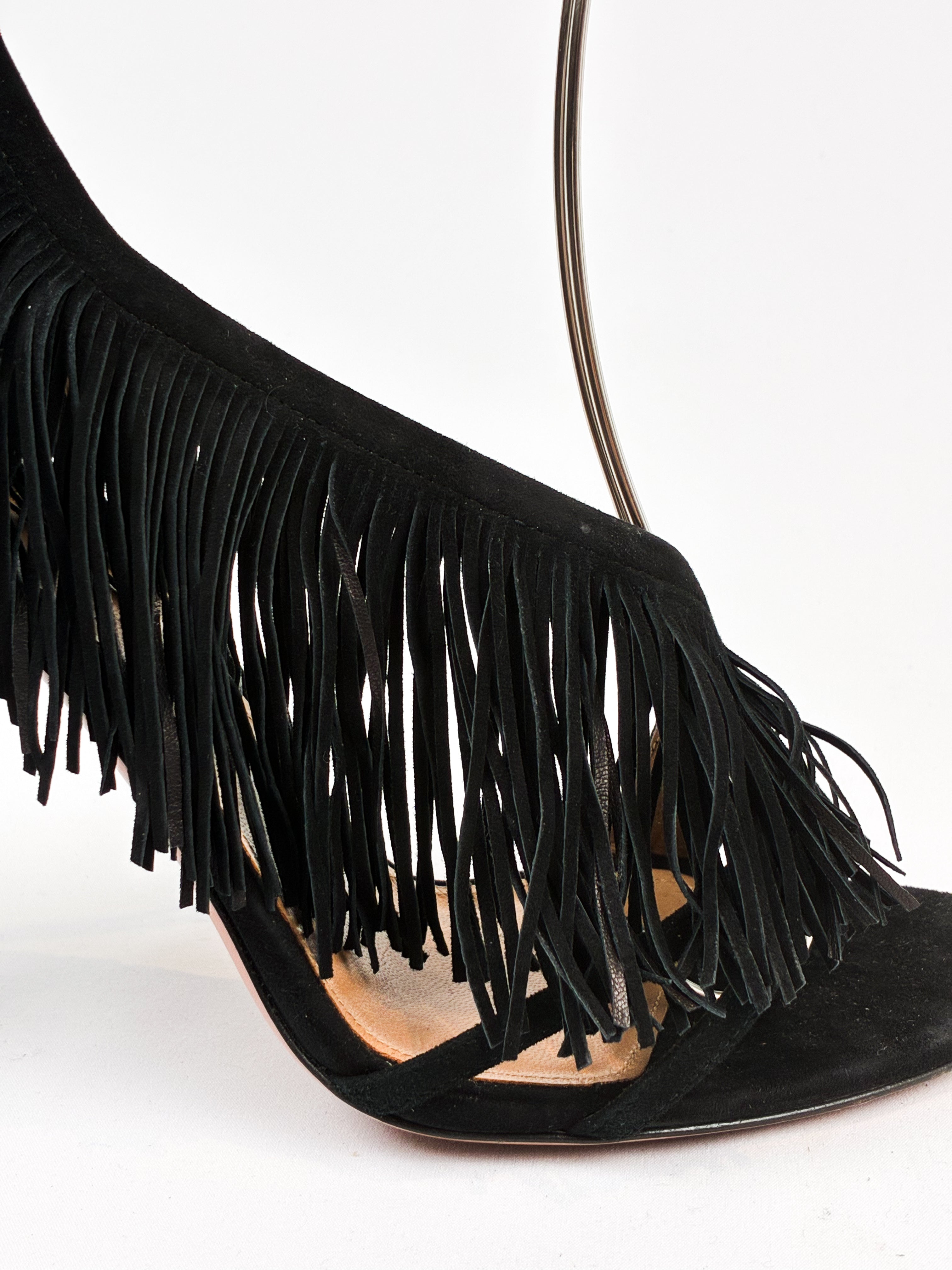 Aquazzura 2010s Wild Fringe Black Suede Sandals - EU 41