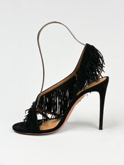 Aquazzura 2010s Wild Fringe Black Suede Sandals - EU 41