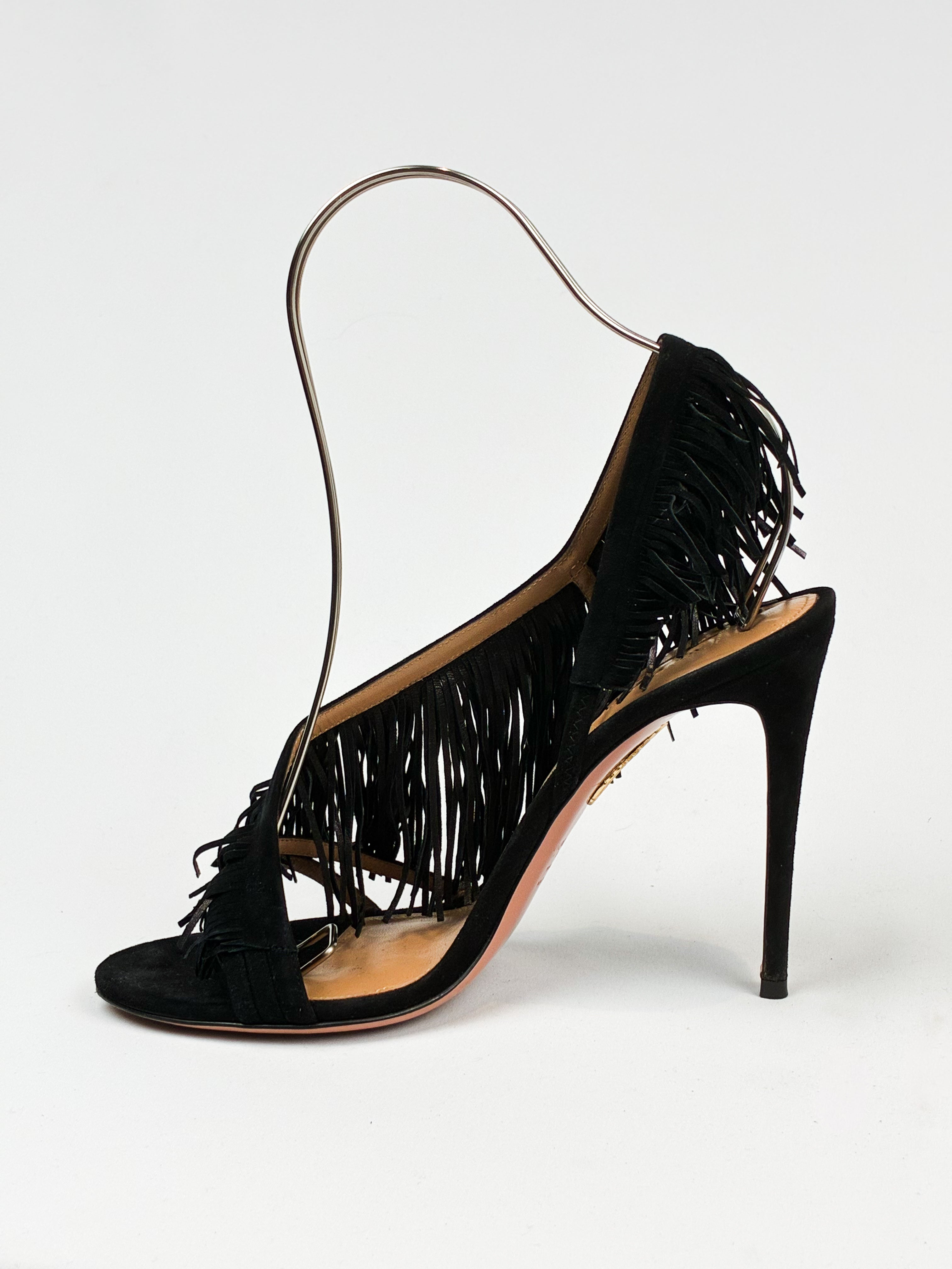 Aquazzura 2010s Wild Fringe Black Suede Sandals - EU 41