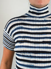 Issey Miyake Striped Pleated Turtleneck Top - XS-L