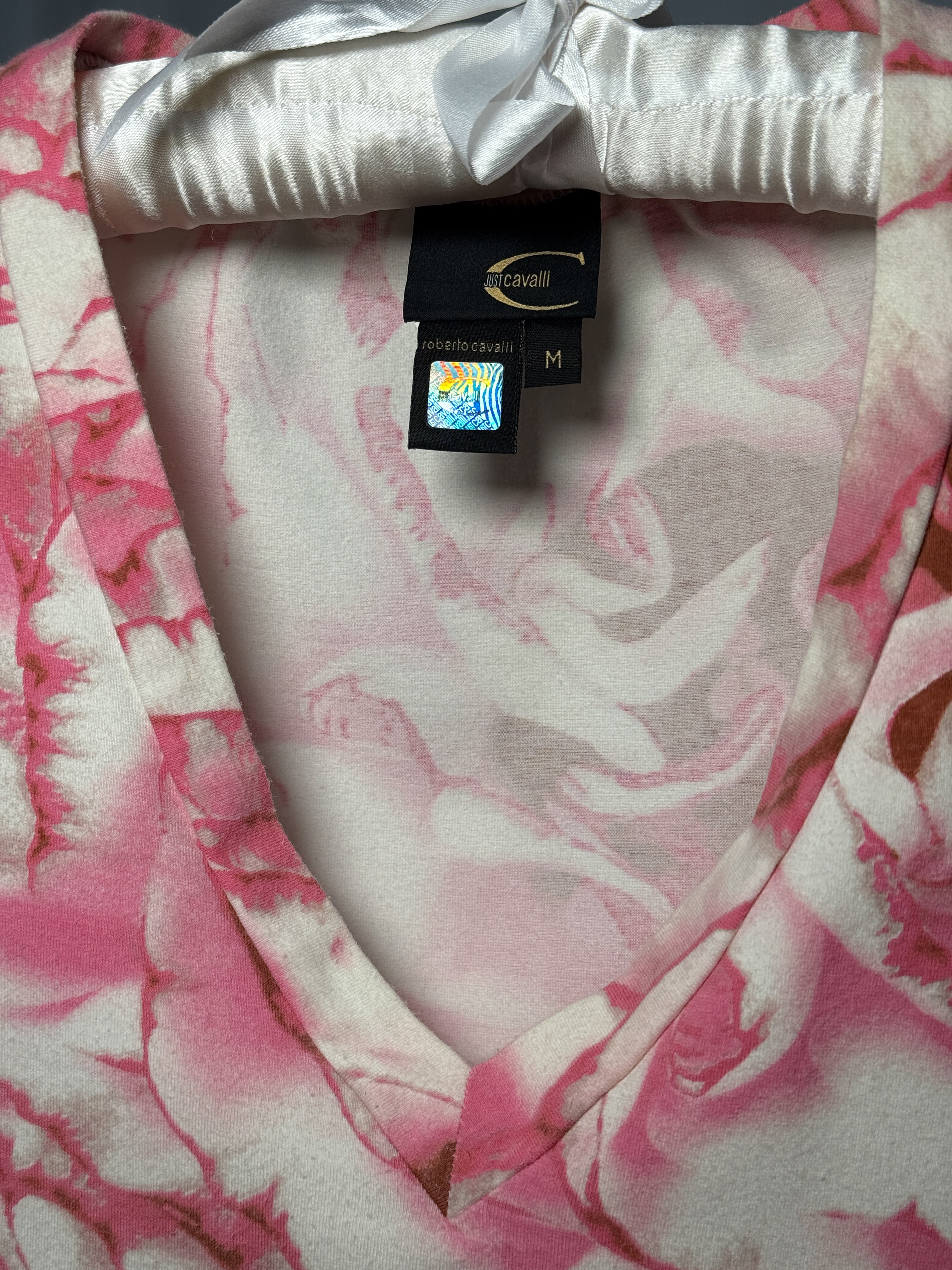 Just Cavalli 2000s Pink Rose Print Sleeveless V-Neck Top - M