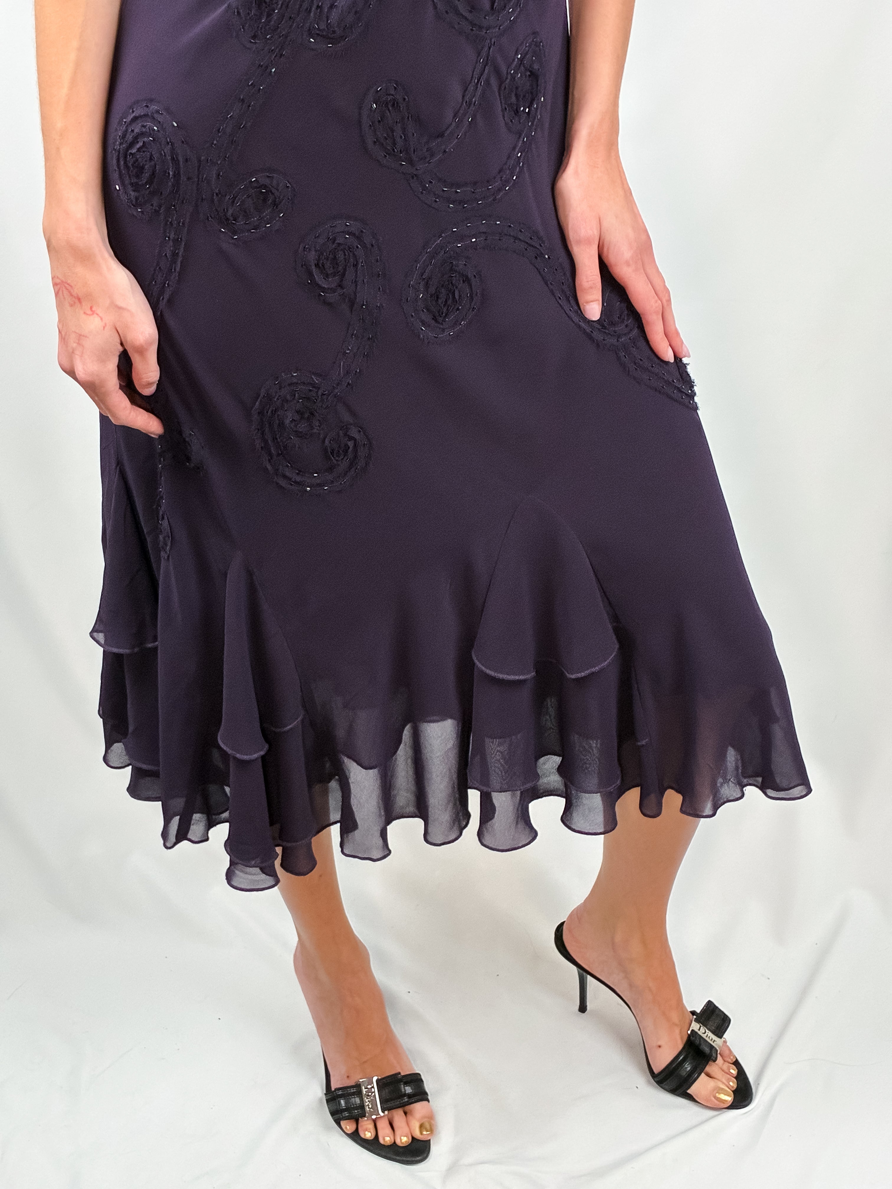 Per Una 2000s Purple Embellished Chiffon Dress - S/M