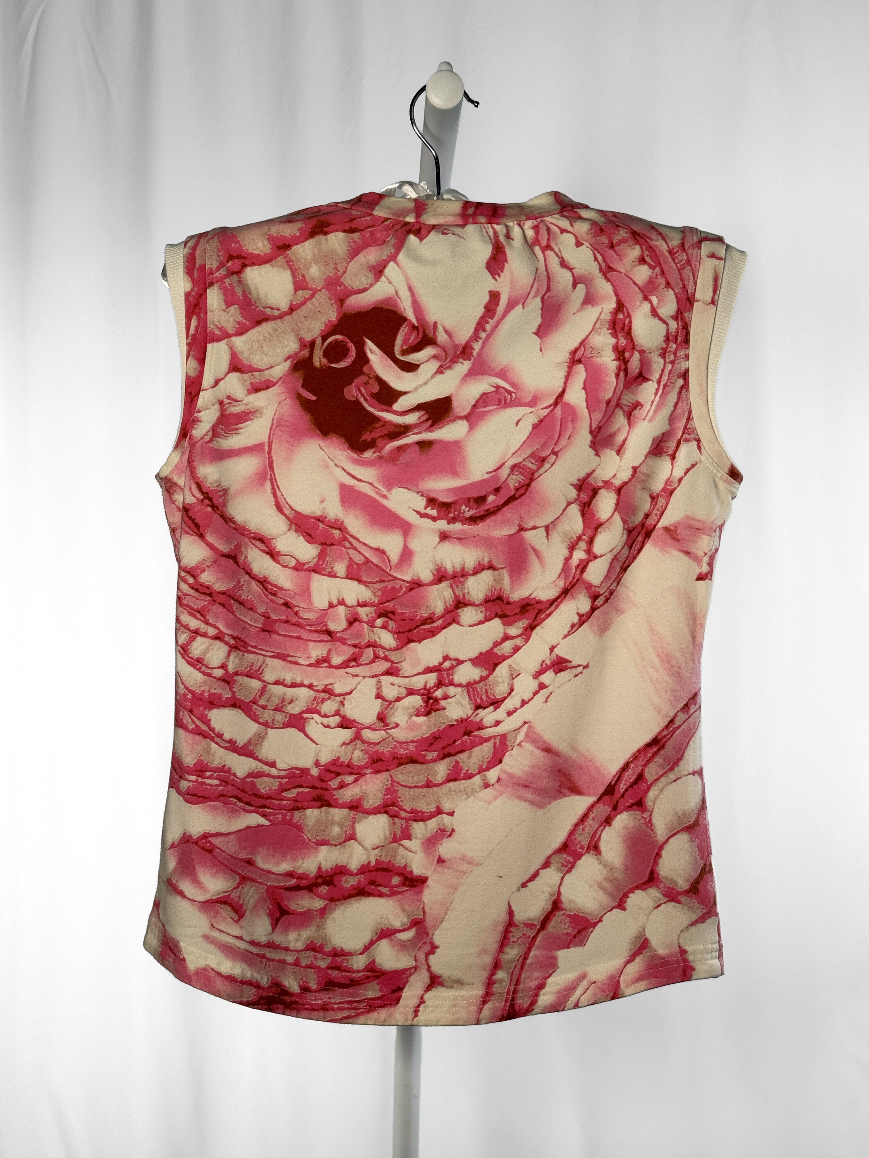Just Cavalli 2000s Pink Rose Print Sleeveless V-Neck Top - M