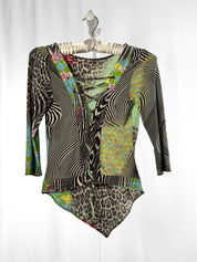 Class Roberto Cavalli 2000s Zebra Swirl Floral & Leopard Patchwork Lace-Up Top - XS