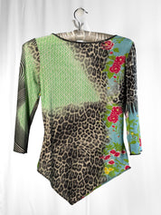 Class Roberto Cavalli 2000s Zebra Swirl Floral & Leopard Patchwork Lace-Up Top - XS