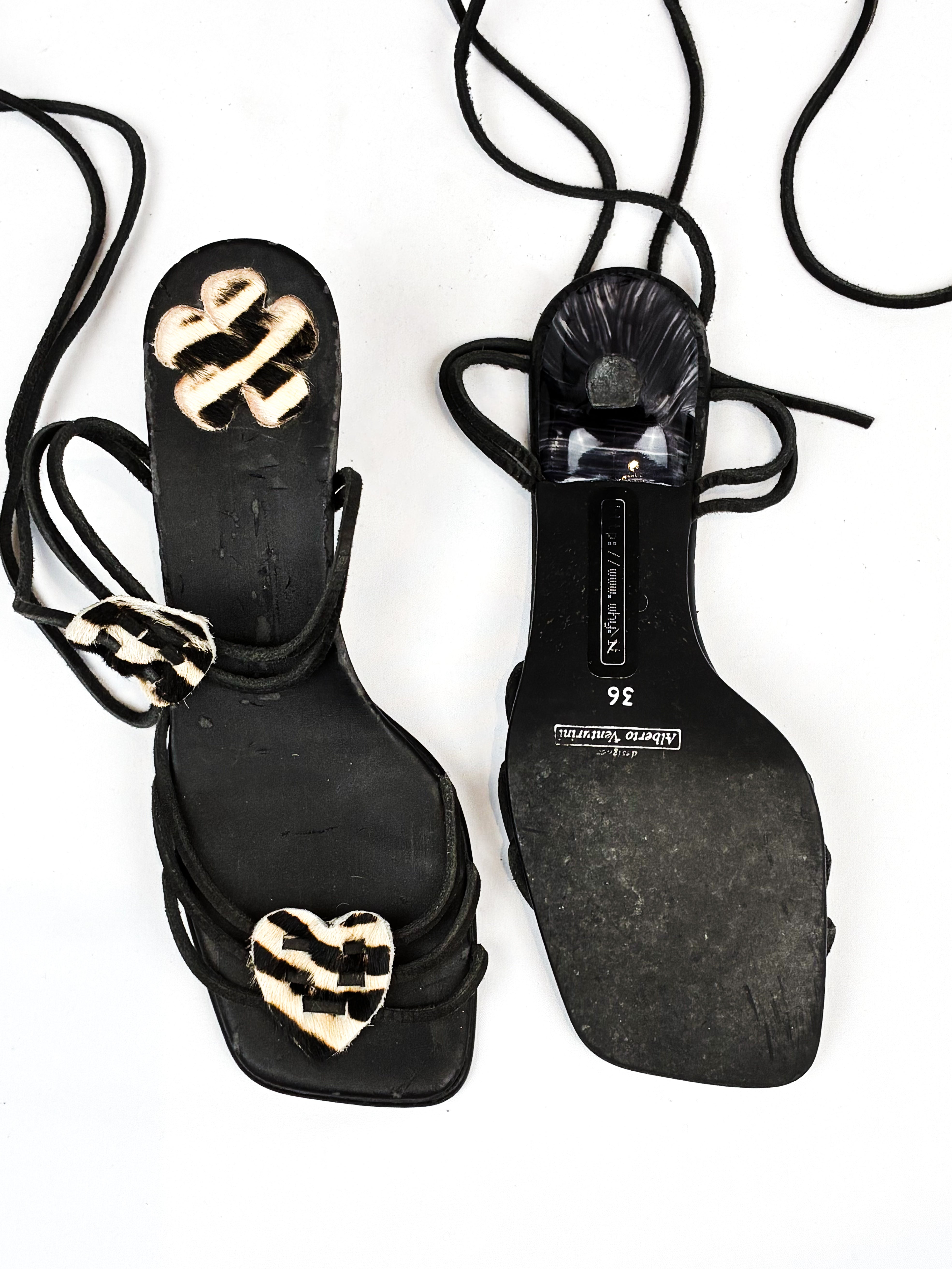 Alberto Venturini Black Pony Hair Heart Sandals - EU 36