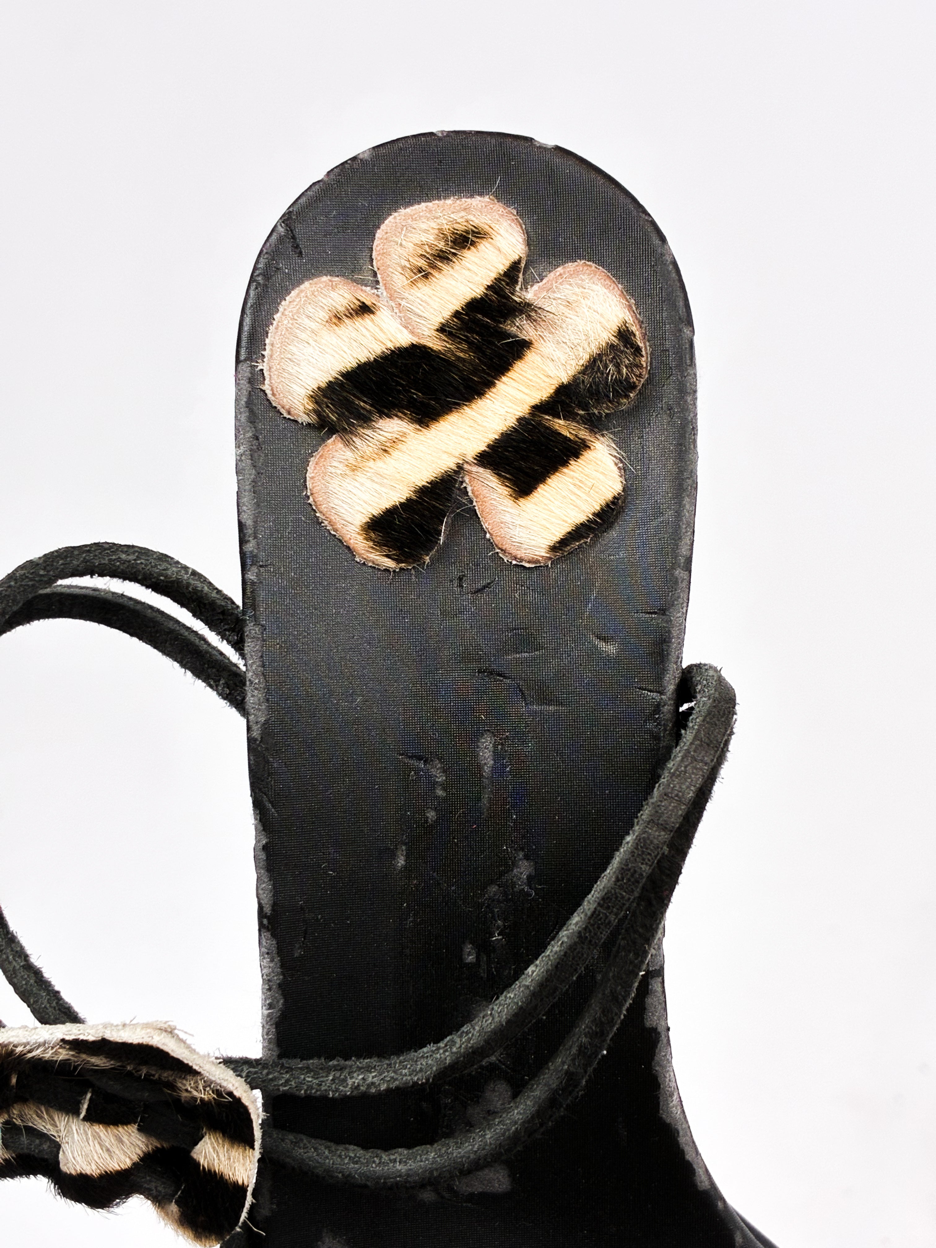 Alberto Venturini Black Pony Hair Heart Sandals - EU 36