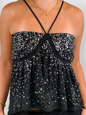 Patrizia Pepe Firenze 2000s Black Scattered Sequin Babydoll Cami - S