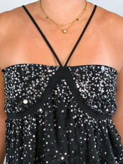 Patrizia Pepe Firenze 2000s Black Scattered Sequin Babydoll Cami - S