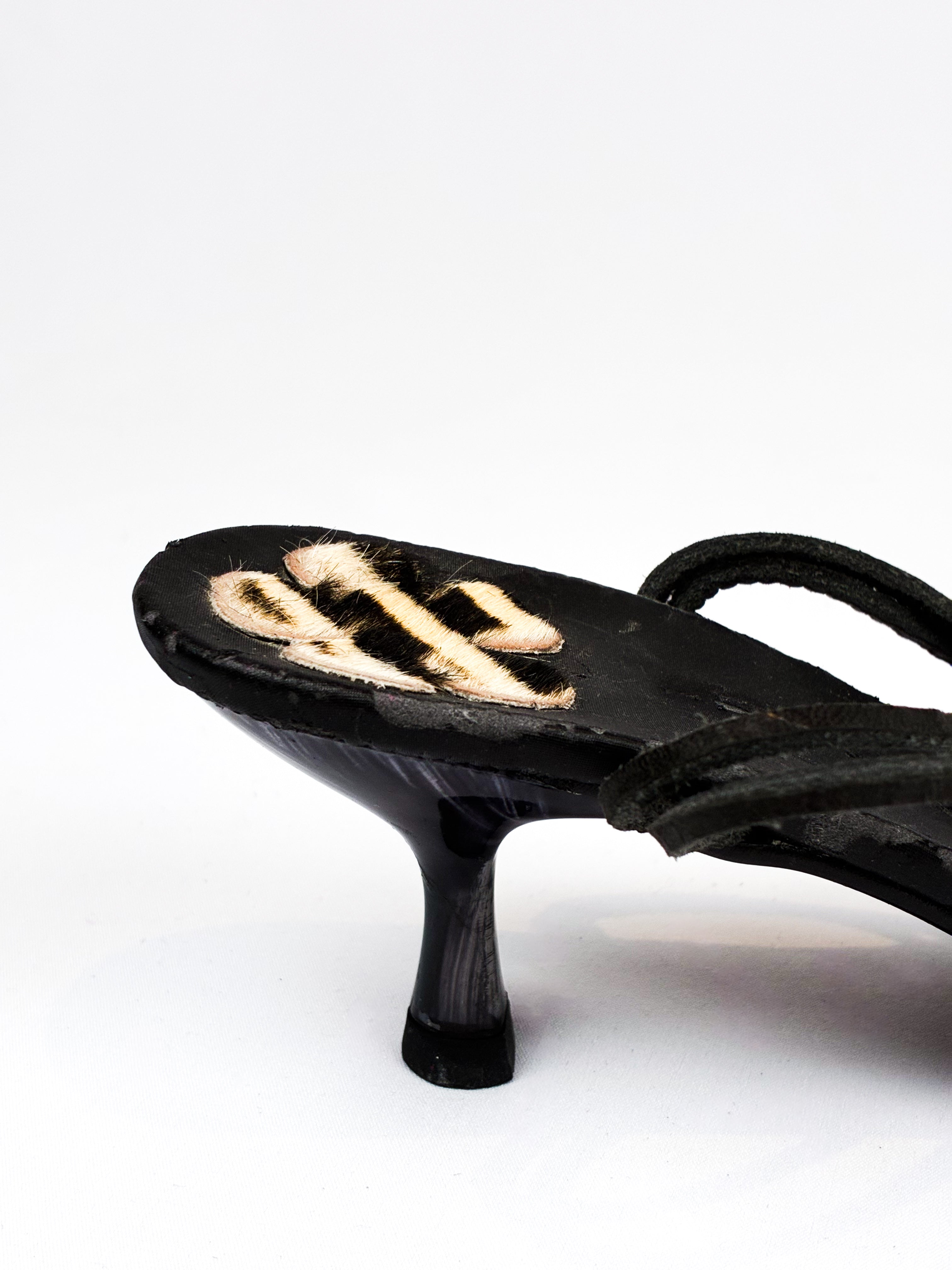 Alberto Venturini Black Pony Hair Heart Sandals - EU 36