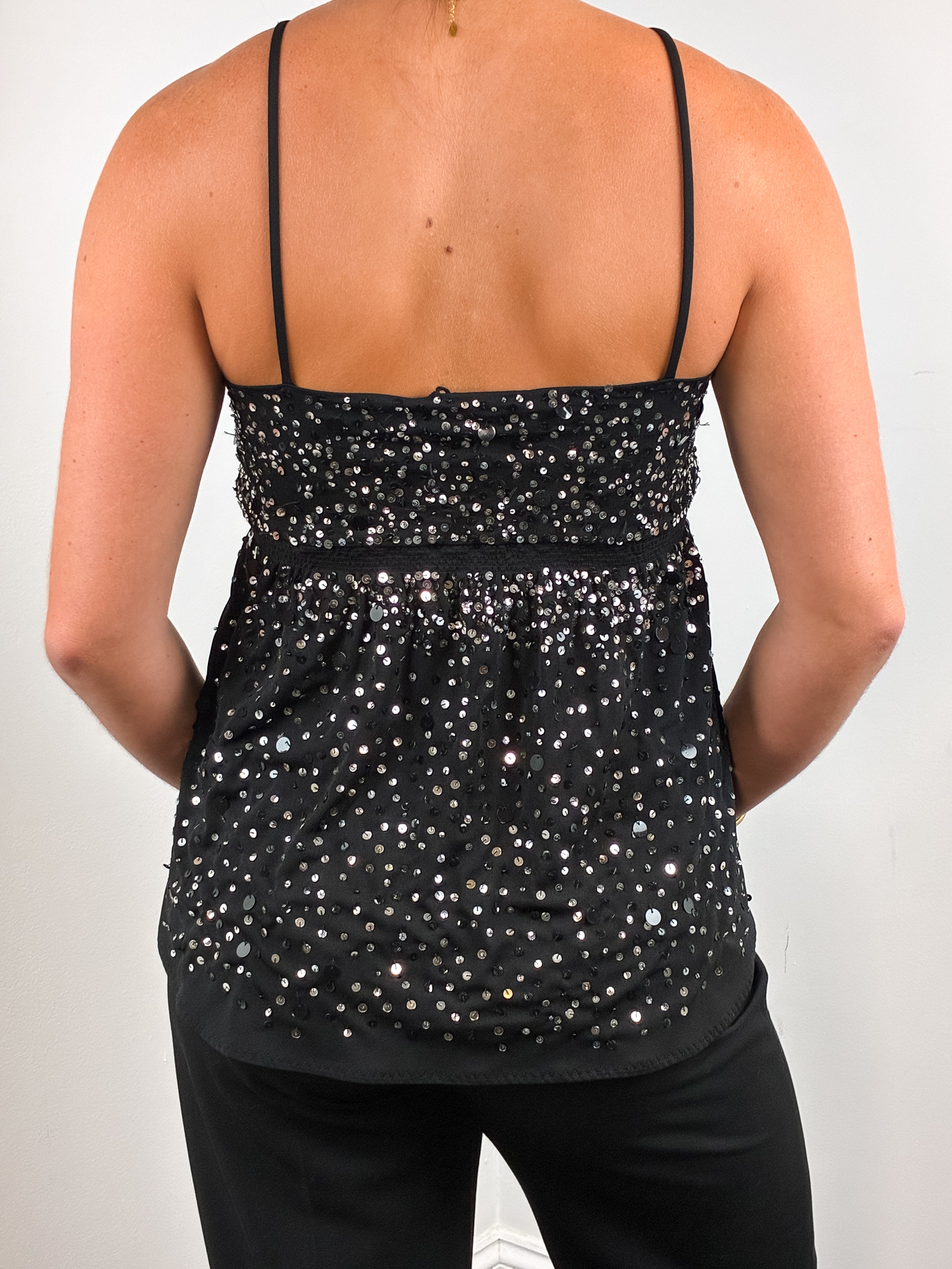 Patrizia Pepe Firenze 2000s Black Scattered Sequin Babydoll Cami - S