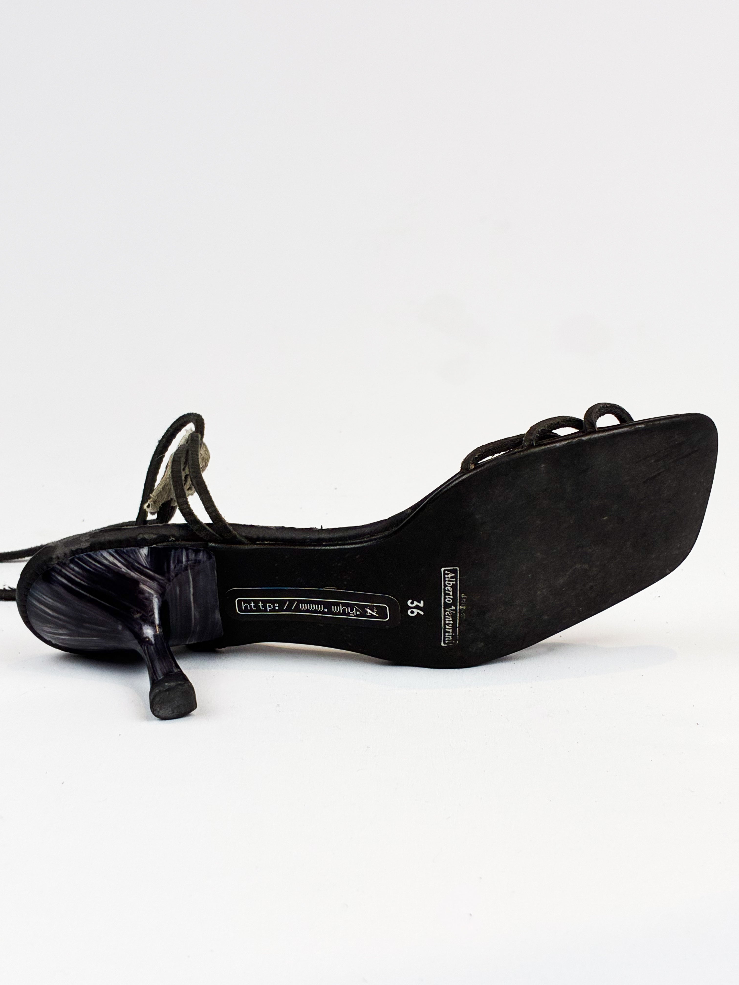 Alberto Venturini Black Pony Hair Heart Sandals - EU 36