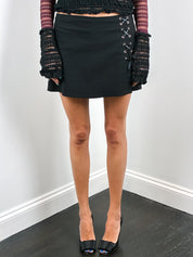 J.N.Y. Jennyfer 2000s Black Lace-Up Grommet Mini Skirt - M