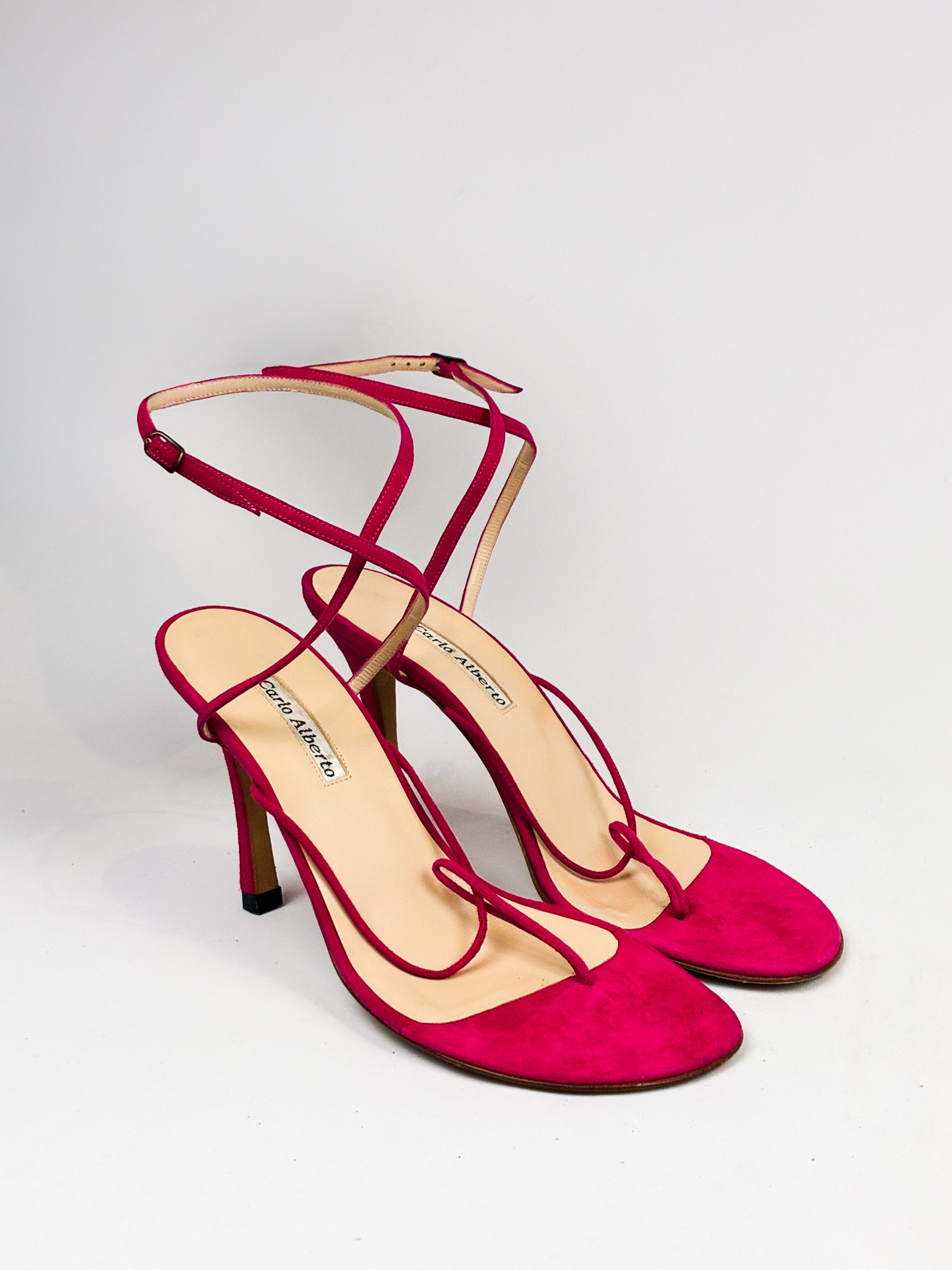 Carlo Alberto 2000s Fuchsia Suede Ankle-Wrap Sandals - EU 38.5